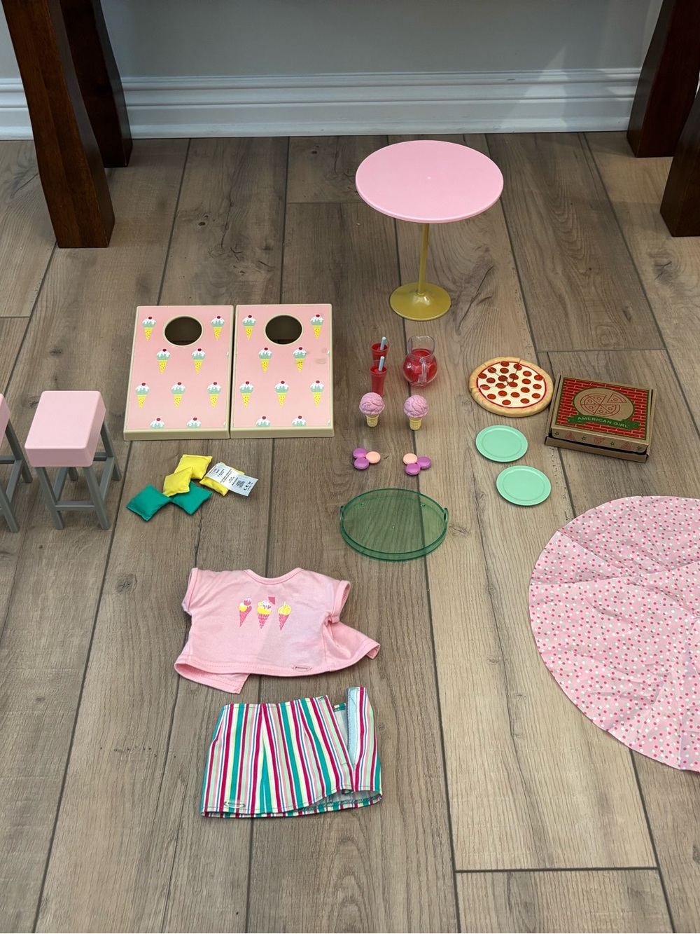 American Girl Pink Cafe Playset with Striped Skirt and Ice Cream Tee